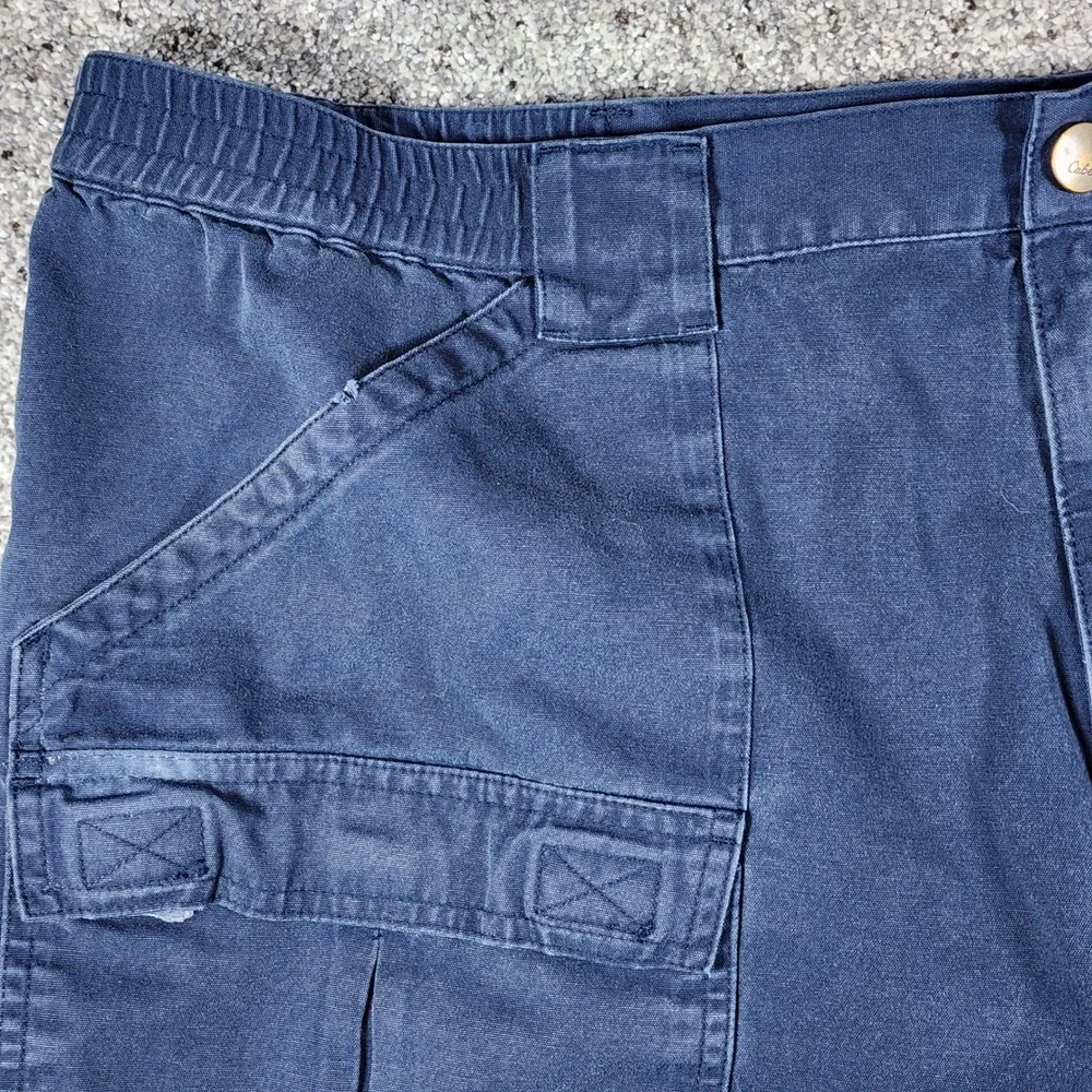 Cabelas Cargo Shorts Mens 46 Navy Blue Canvas Elastic Waist Utility Good